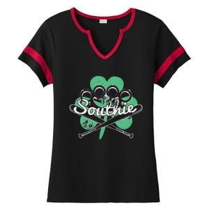 Southie Boston Irish Saint Patrick's Day Distressed Ladies Halftime Notch Neck Tee