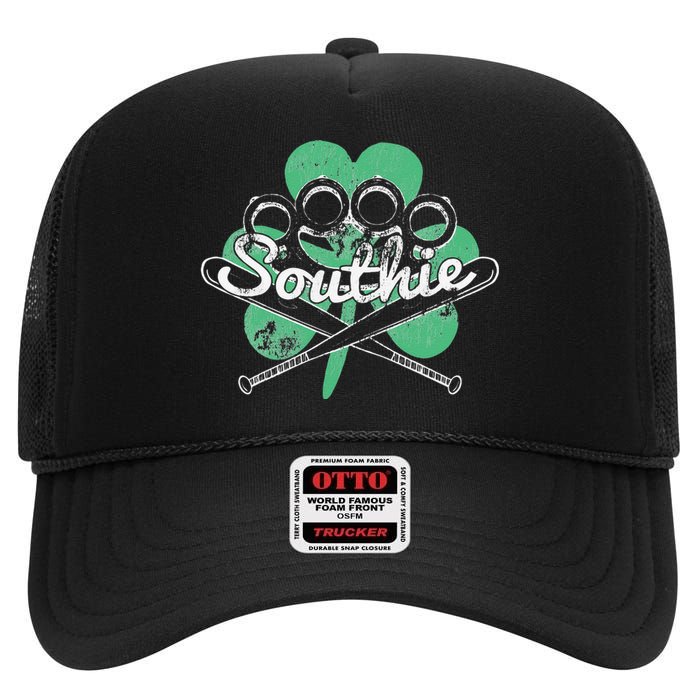 Southie Boston Irish Saint Patrick's Day Distressed High Crown Mesh Back Trucker Hat