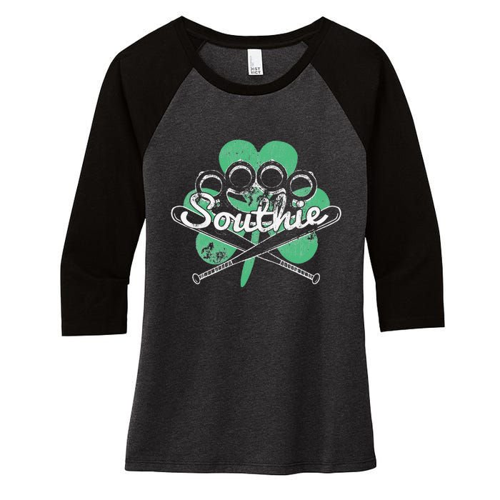 Southie Boston Irish Saint Patrick's Day Distressed Women's Tri-Blend 3/4-Sleeve Raglan Shirt