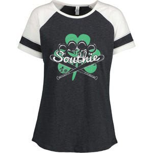 Southie Boston Irish Saint Patrick's Day Distressed Enza Ladies Jersey Colorblock Tee