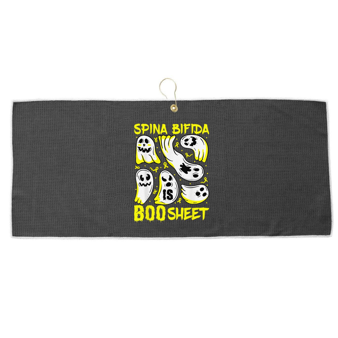 Spina Bifida Is Boo Sheet Ghost & Yellow Ribbon Halloween Large Microfiber Waffle Golf Towel