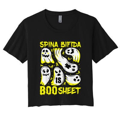 Spina Bifida Is Boo Sheet Ghost & Yellow Ribbon Halloween Crop Top