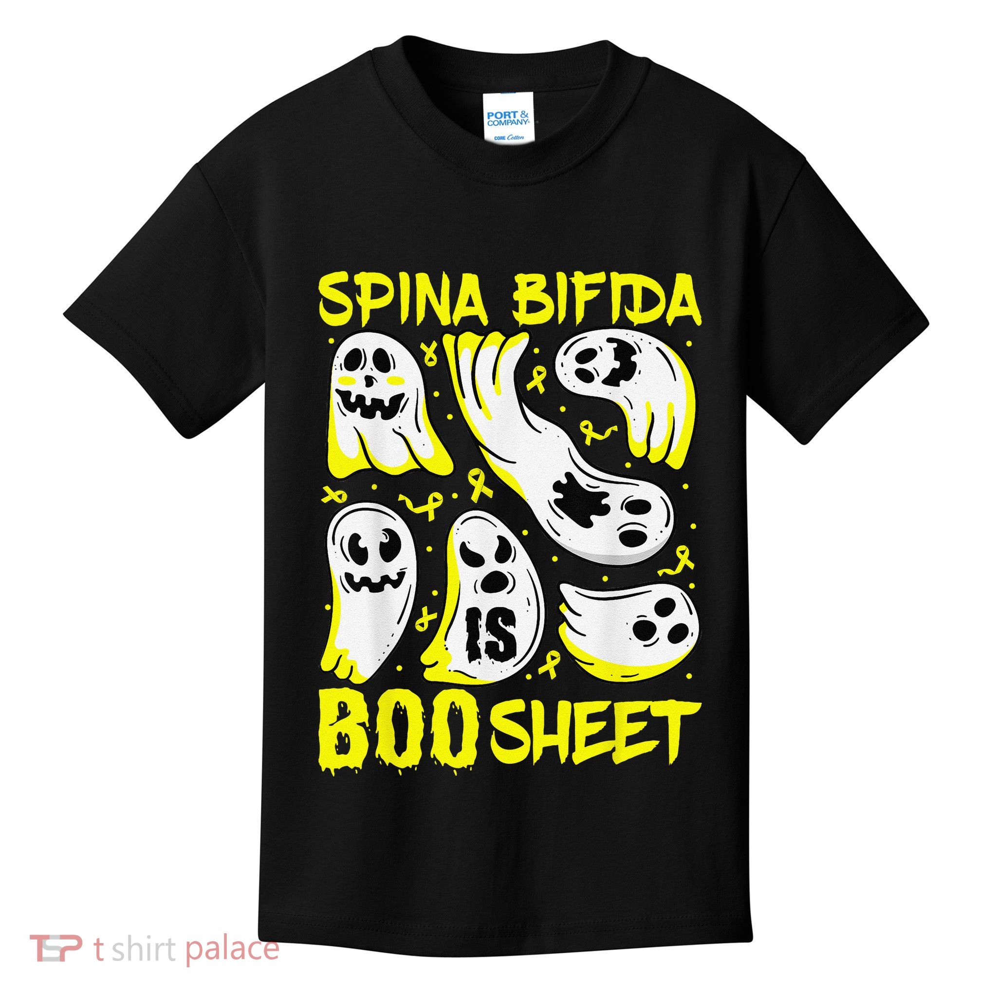 Spina Bifida Is Boo Sheet Ghost & Yellow Ribbon Halloween Kids T-Shirt