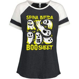 Spina Bifida Is Boo Sheet Ghost & Yellow Ribbon Halloween Enza Ladies Jersey Colorblock Tee