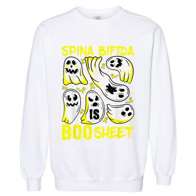 Spina Bifida Is Boo Sheet Ghost & Yellow Ribbon Halloween Garment-Dyed Sweatshirt