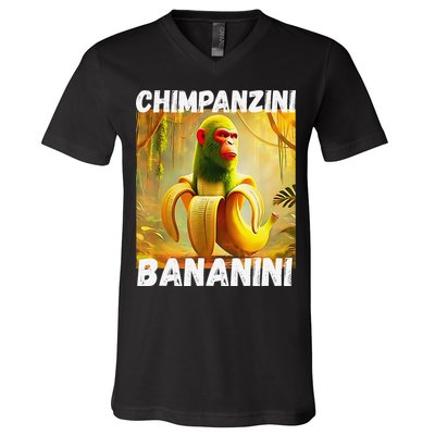 Shimpanzini Bananini Italian Brainrot Chimpanzee And Banana V-Neck T-Shirt