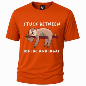 Stuck Between Idk Idc And Idgaf Sloth Lover Gift Great Gift Cooling Performance Crew T-Shirt