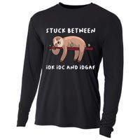 Stuck Between Idk Idc And Idgaf Sloth Lover Gift Great Gift Cooling Performance Long Sleeve Crew