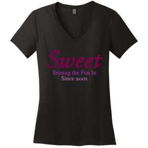 Sweet Brining In The Fun Since 2001 Women's V-Neck T-Shirt