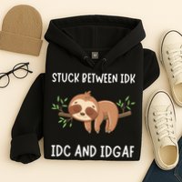 Stuck Between Idk Idc And Idgaf Sloth Lover Gift Hoodie