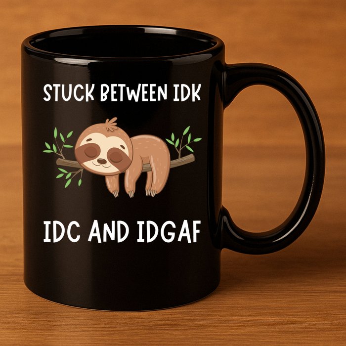 Stuck Between Idk Idc And Idgaf Sloth Lover Gift 11oz C Handle Ceramic Mug