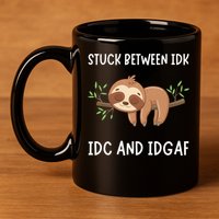 Stuck Between Idk Idc And Idgaf Sloth Lover Gift 11oz C Handle Ceramic Mug