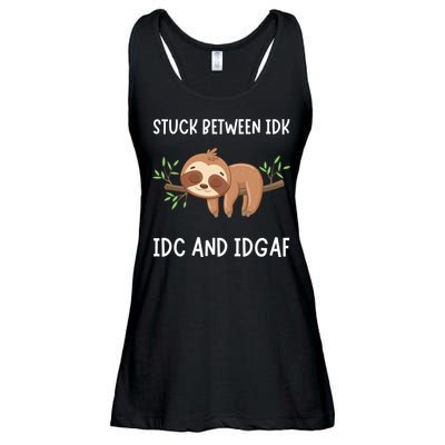 Stuck Between Idk Idc And Idgaf Sloth Lover Gift Ladies Essential Flowy Tank