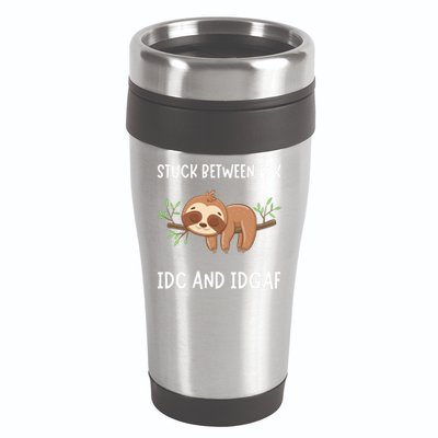 Stuck Between Idk Idc And Idgaf Sloth Lover Gift 16oz Travel Tumbler