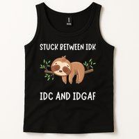 Stuck Between Idk Idc And Idgaf Sloth Lover Gift Tank Top