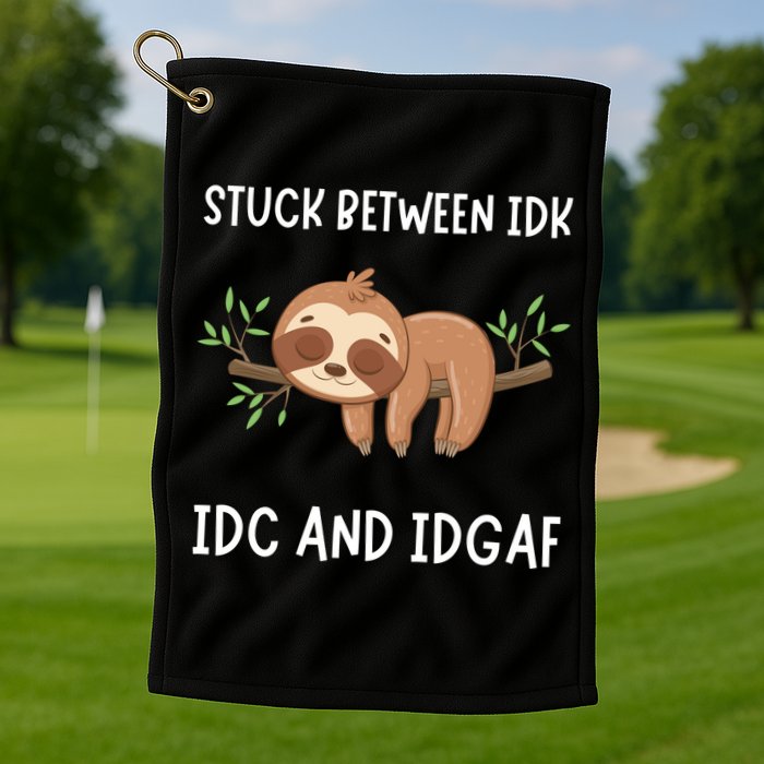 Stuck Between Idk Idc And Idgaf Sloth Lover Gift Golf Towel