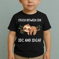 Stuck Between Idk Idc And Idgaf Sloth Lover Gift Toddler T-Shirt