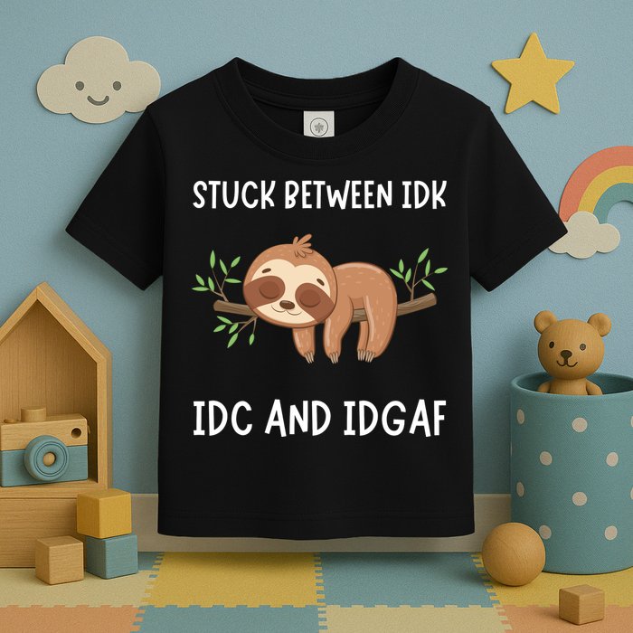 Stuck Between Idk Idc And Idgaf Sloth Lover Gift Toddler T-Shirt