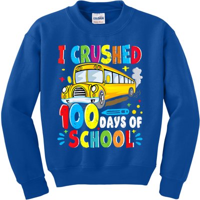 School Bus I Crushed 100 Day Of School Gift Kids Sweatshirt