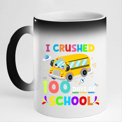 School Bus I Crushed 100 Day Of School Meaningful Gift 11oz Black Color Changing Mug