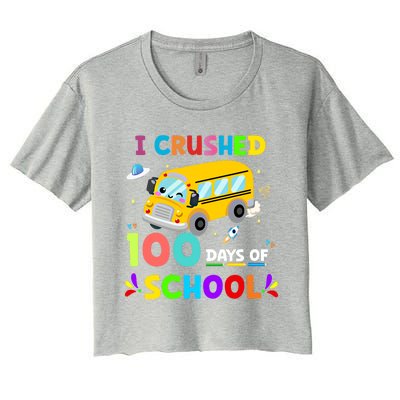 School Bus I Crushed 100 Day Of School Meaningful Gift Women's Crop Top Tee