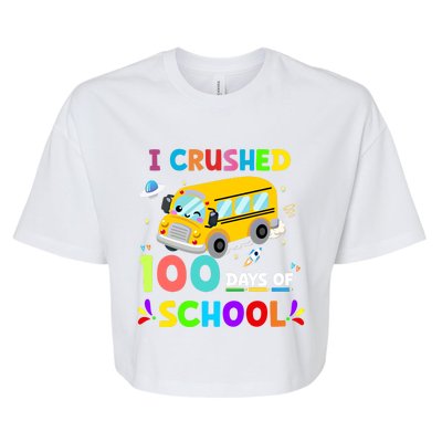 School Bus I Crushed 100 Day Of School Meaningful Gift Bella+Canvas Jersey Crop Tee