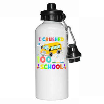 School Bus I Crushed 100 Day Of School Meaningful Gift Aluminum Water Bottle