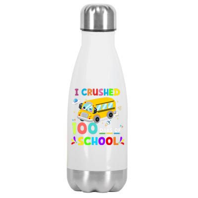 School Bus I Crushed 100 Day Of School Meaningful Gift Stainless Steel Insulated Water Bottle