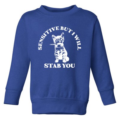 Sensitive But I Will Stab You Funny Cat Horror Gift Toddler Sweatshirt