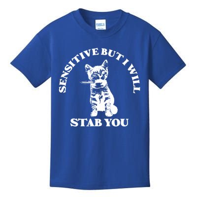 Sensitive But I Will Stab You Funny Cat Horror Gift Kids T-Shirt