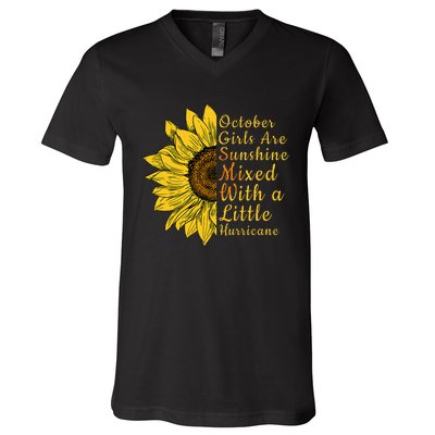 Sunflower Born In October Birthday Gift For Women V-Neck T-Shirt