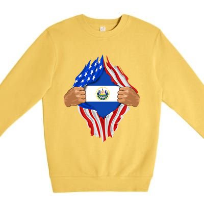 Salvadoran Blood Inside Me Funny Gift El Salvador Flag Gift Premium Crewneck Sweatshirt