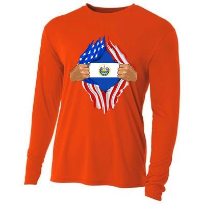 Salvadoran Blood Inside Me Funny Gift El Salvador Flag Gift Cooling Performance Long Sleeve Crew