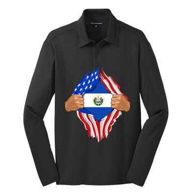 Salvadoran Blood Inside Me Funny Gift El Salvador Flag Gift Silk Touch Performance Long Sleeve Polo