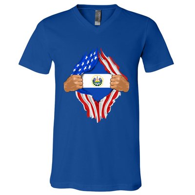 Salvadoran Blood Inside Me Funny Gift El Salvador Flag Gift V-Neck T-Shirt