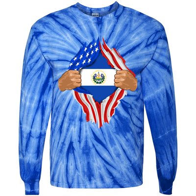 Salvadoran Blood Inside Me Funny Gift El Salvador Flag Gift Tie-Dye Long Sleeve Shirt