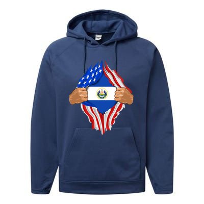 Salvadoran Blood Inside Me Funny Gift El Salvador Flag Gift Performance Fleece Hoodie