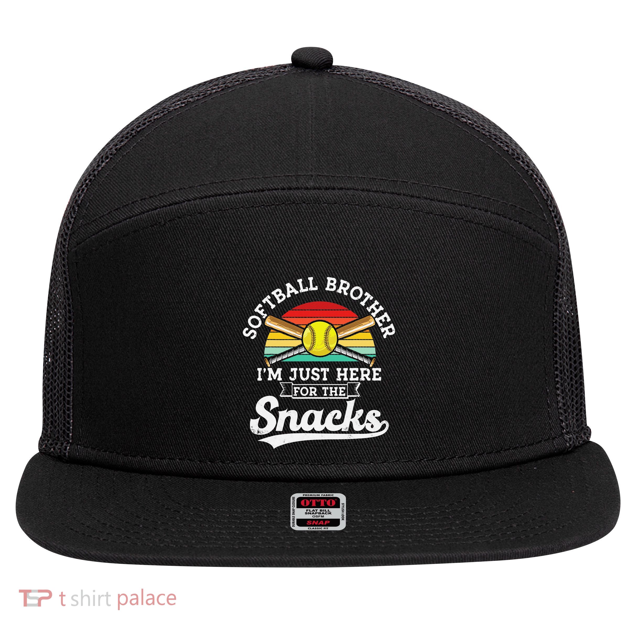 Softball brother I'm Just Here for the snacks retro Softball 7 Panel Mesh Trucker Snapback Hat