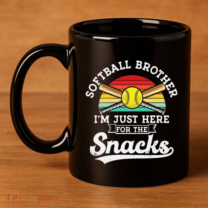 Softball brother I'm Just Here for the snacks retro Softball 11oz C Handle Ceramic Mug