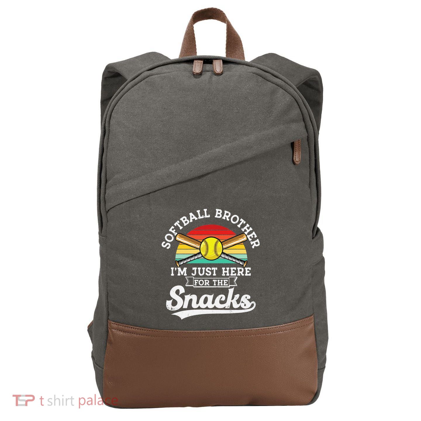Softball brother I'm Just Here for the snacks retro Softball Cotton Canvas Backpack