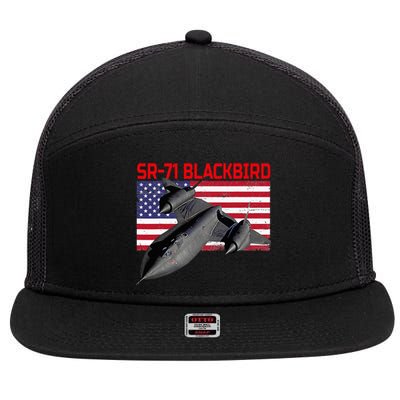 Sr71 Blackbird In Action And Patriotic American Flag. 7 Panel Mesh Trucker Snapback Hat