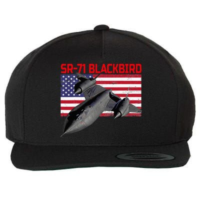 Sr71 Blackbird In Action And Patriotic American Flag. Wool Snapback Cap