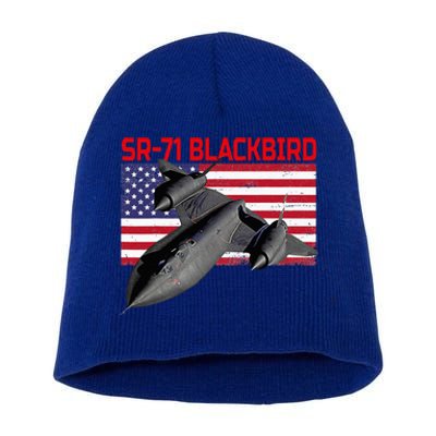 Sr71 Blackbird In Action And Patriotic American Flag. Short Acrylic Beanie