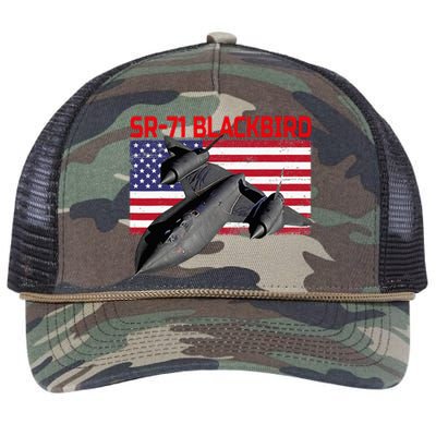 Sr71 Blackbird In Action And Patriotic American Flag. Retro Rope Trucker Hat Cap