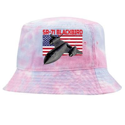 Sr71 Blackbird In Action And Patriotic American Flag. Tie-Dyed Bucket Hat