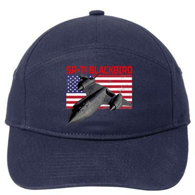 Sr71 Blackbird In Action And Patriotic American Flag. 7-Panel Snapback Hat