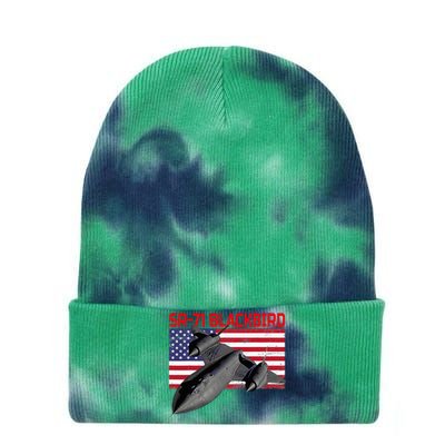 Sr71 Blackbird In Action And Patriotic American Flag. Tie Dye 12in Knit Beanie