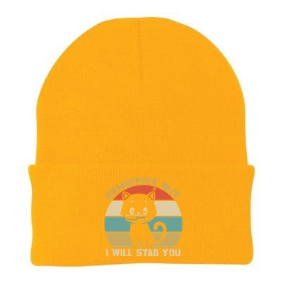 Sensitive But I Will Stab You With Cat Vintage Gift Knit Cap Winter Beanie