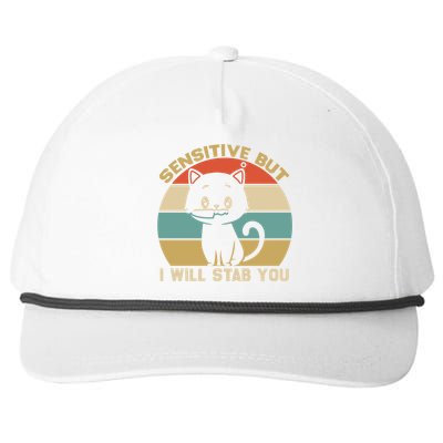 Sensitive But I Will Stab You With Cat Vintage Gift Snapback Five-Panel Rope Hat