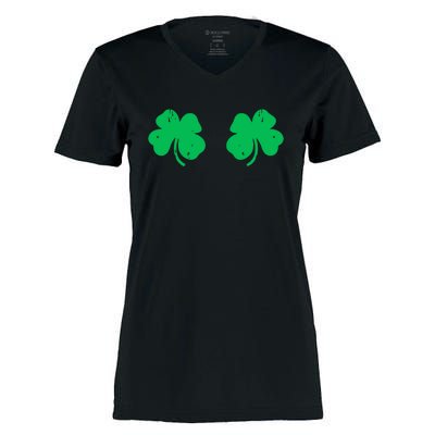 Shamrock Boobs Irish St Patricks Day Women's Momentum V-Neck T-Shirt